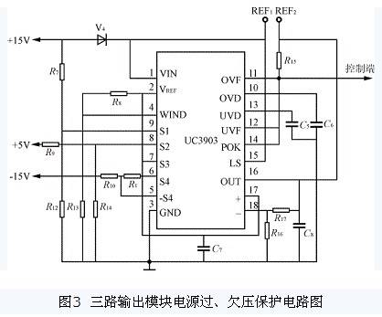 三路輸出模塊電源過(guò)、欠壓保護(hù)電路圖