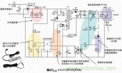 安森美半導體離線式第二代LED驅(qū)動器NCP1014/1028的應用示意圖。
