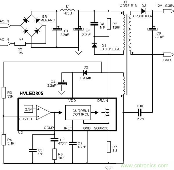 首個最簡單、器件最少的LED驅動電路設計