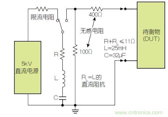 除顫器測試配置(注意較大電容)。