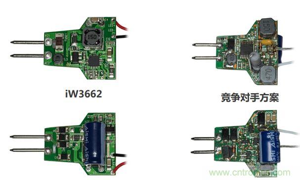 iW3662與競(jìng)爭(zhēng)對(duì)手方案相比，所需外部元器件的數(shù)量大幅降低