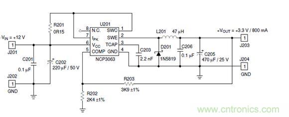 Buck電路應(yīng)用實例-輸入9～12V，輸出3.3V 800mA電路