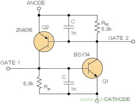 圖2：增加兩個電容值為1nF的SMD陶瓷電容器后，可以在ΔV達到10V的情況下防止導通。
