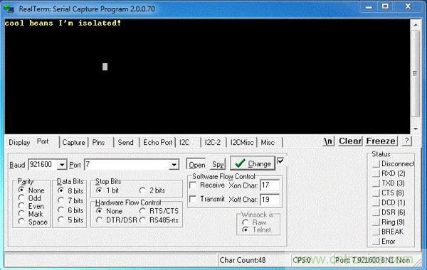  圖6：隔離型USB-to-UART轉(zhuǎn)換器的環(huán)回測試。