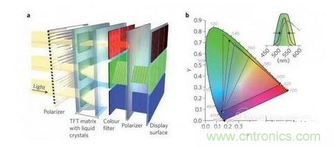  LCD顯示器示意圖。TFT表示薄膜晶體管（thin-film transistor）。