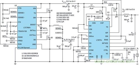 通過5 V至24 V輸入提供雙極性、雙向DC-DC流入和流出電流